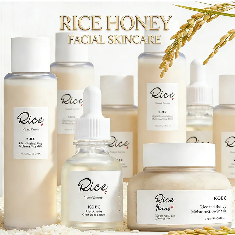 3pcs Rice Honey Facial Skincare Set Rice Extract Moisturizing Essence Facial Soothing Toner Honey Revitalizing Overnight Mask