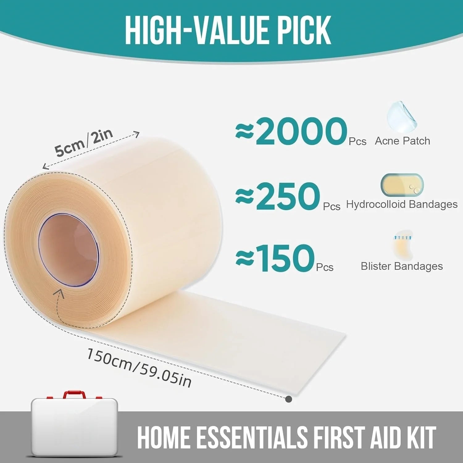 Pimple Patch Artificial Skin Wound Dressing Freely Cuttable Skin-Friendly Adhesive Keep Wound Clean 1 Roll Value Pack.