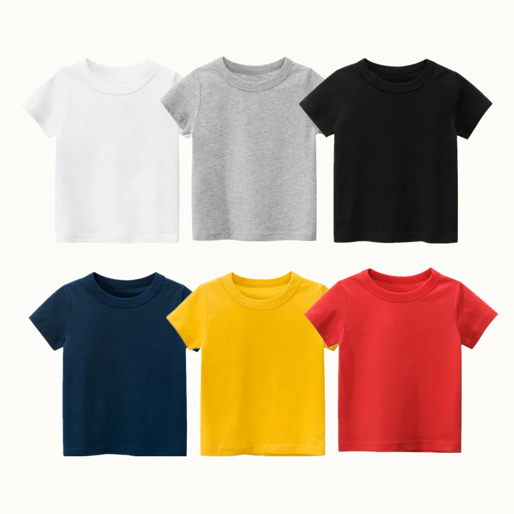 Kids Solid 100% Cotton Short Sleeve T-Shirt – Unisex, Ages 1-9Y