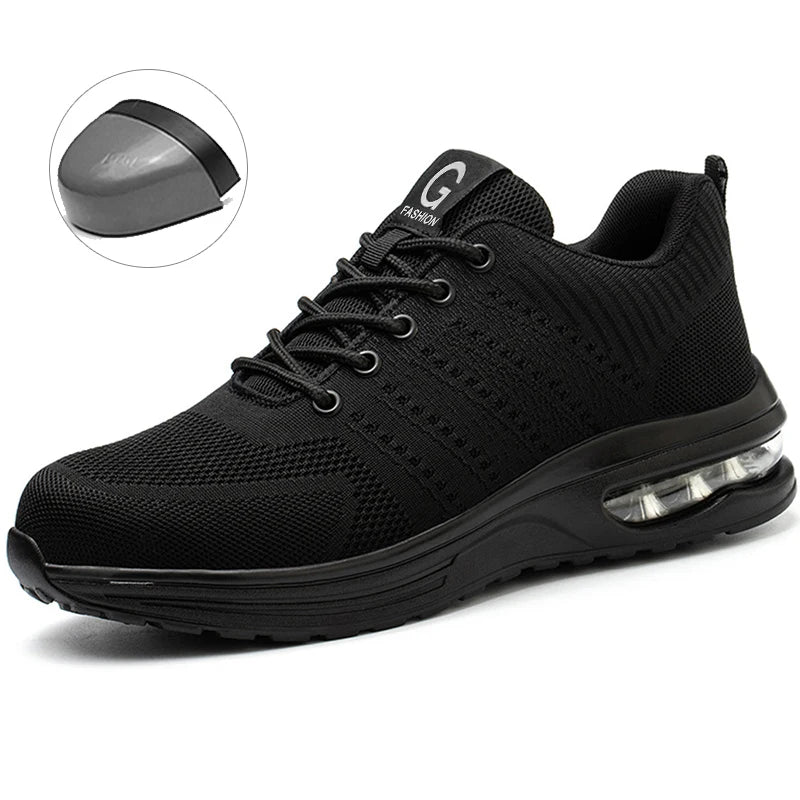 Steel Toe Work Shoes For Men Women'S Anti-Smash Anti-Puncture Blue Safety Shoes Breathable Lightweight Air Cushion Work Shoes
