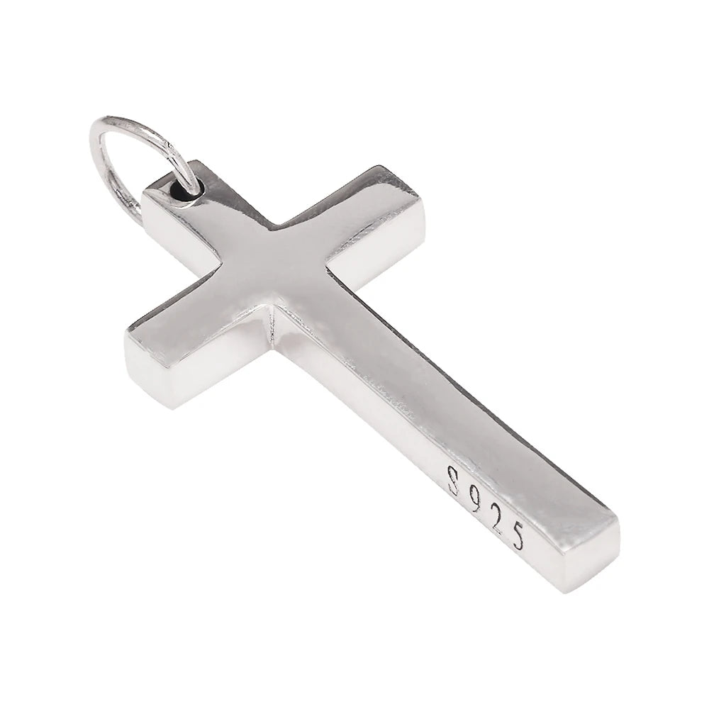 Real Solid 925 Silver Cross Pendant For Men Women'S Minimalist High Polished Fashion Classic Jesus Christian Prayer Jewelry