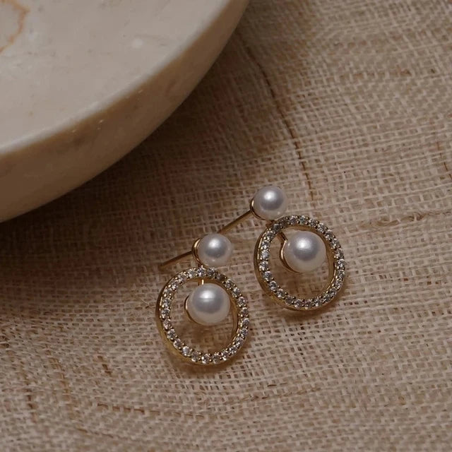 Upscale 14K Gold Jewelry Real Gold Earrings Zircon Pearl Twist Luxury Stud Earrings For Women'S Brincos Pendientes Bijoux