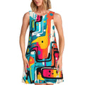 80s Color Block Print Dress Modern Dresses Female Sleeveless Street Fashion Tank Dress Day Print Oversized Vestidos