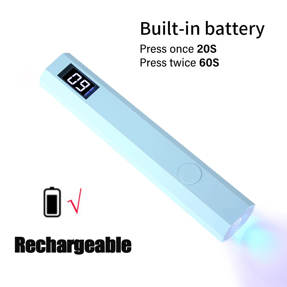 Lámpara de uñas LED UV con soporte, luz UV de mano con pantalla LCD para uñas de gel, secador de uñas USB recargable para curado rápido