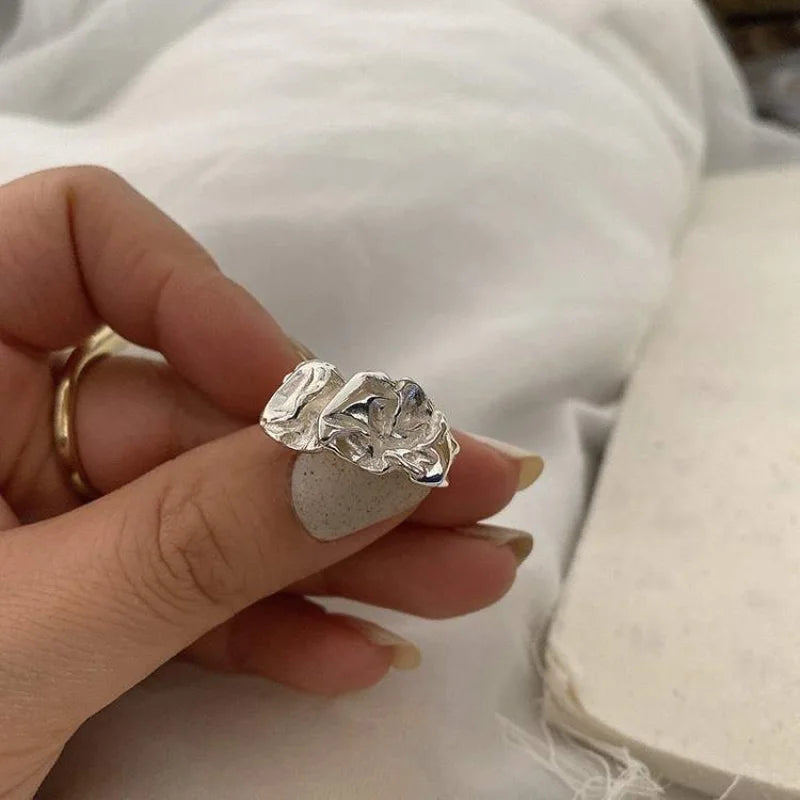 Irregular Pleated Ring For Women'S Men Open Adjustable Rings Wide Trendy Finger Rings Y2K Accessories Fashion Punk Jewelry