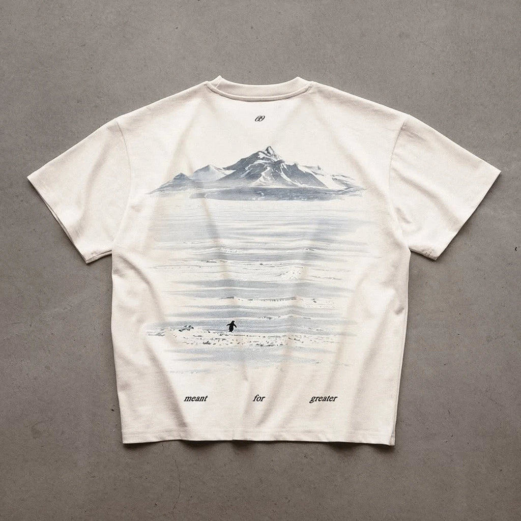 Y2K Men's T-shirt Fashion Broketale Snow Mountain Penguin Print Graphic Round Neck Shirt Oversized Unisex Casual Men's Clothing