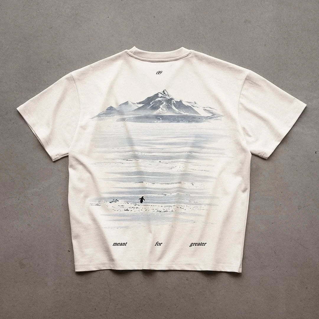 Y2K Men's T-shirt Fashion Broketale Snow Mountain Penguin Print Graphic Round Neck Shirt Oversized Unisex Casual Men's Clothing