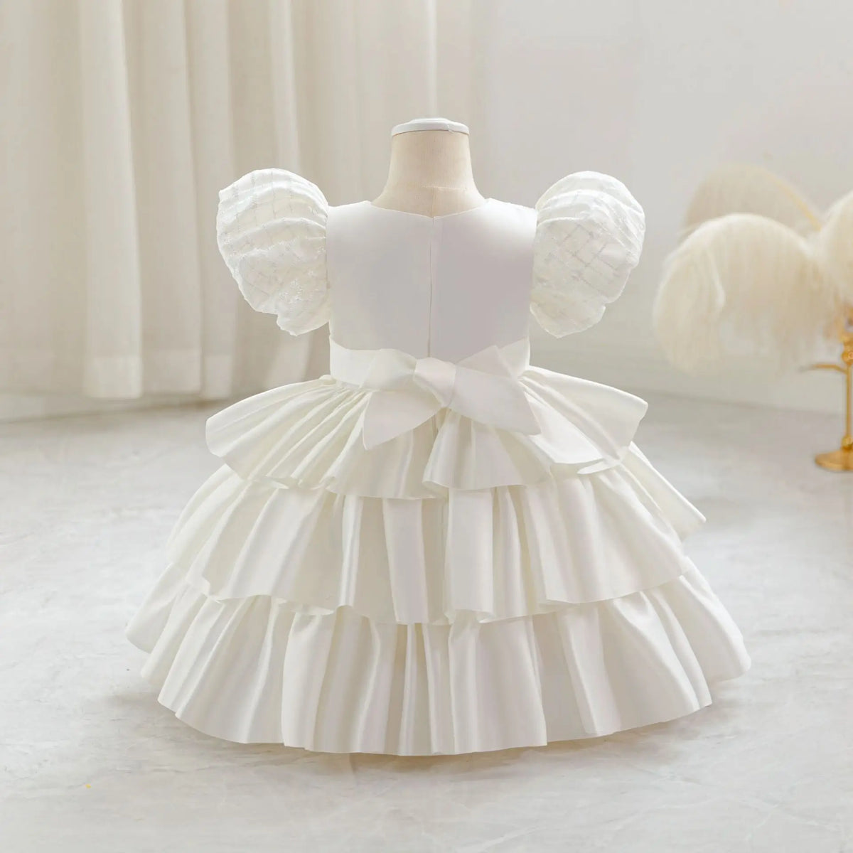 HETISO Plaid Flower Girls Christmas Party Dress with Bow Elegant Birthday Gown for Kids 0-4 Years Children Birthday Frocks