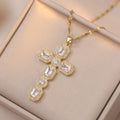 Luxury Big Cross Pendant Clavicle Necklaces For Women'S Silver Gold Color Square Pink White Zircon Choker Valentine Jewelry Gifts