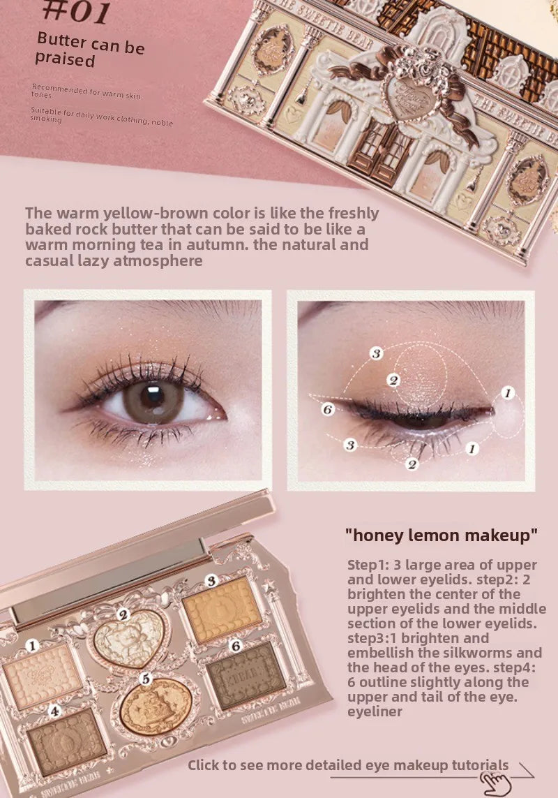 Flowerknows SWEETIE BEAR COLLECTION 6 Color Eye Shadow Palette Long Lasting Glitter Shimmer Finish Eyeshadow Powder