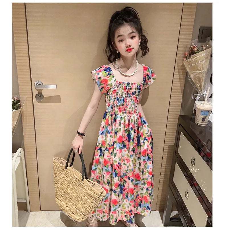 Girls floral dress summer dress children's summer thin princess dress older children girls skirt
