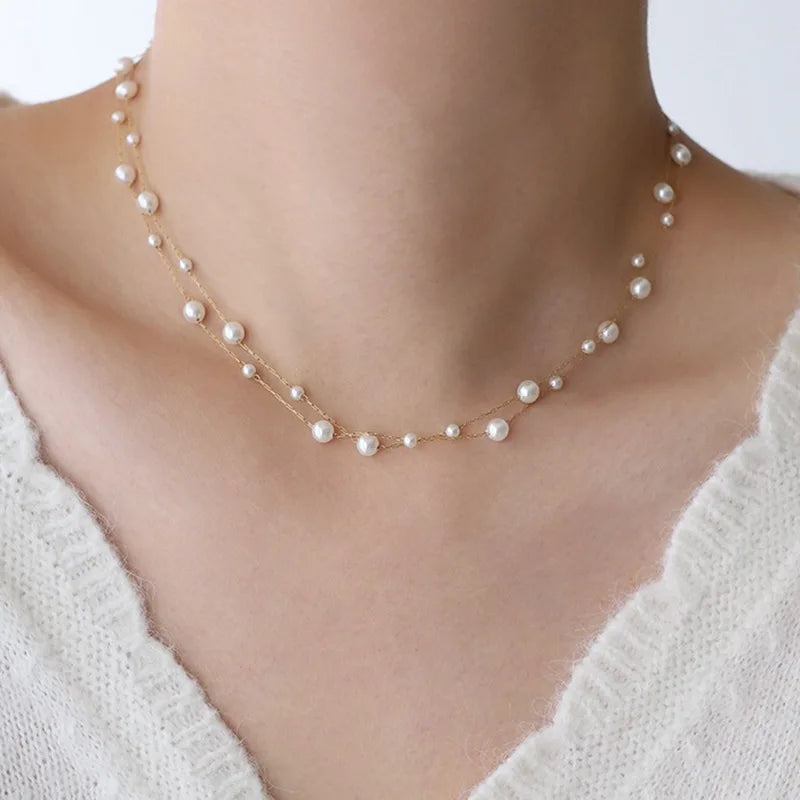 Stainless Steel Temperament Pearl Chain Choker Necklace For Women'S Waterproof Collar Jewelry Bijoux