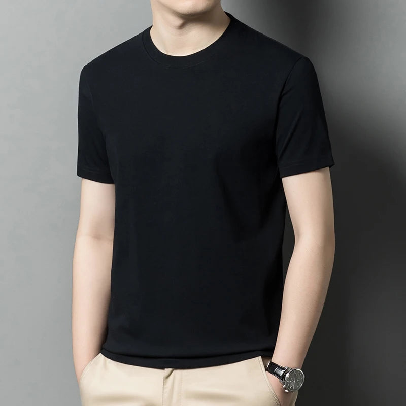 2026 Men's Pure Cotton T-shirt Men's New Round Neck Solid Color Base Shirt Summer Thin Loose Trendy Half Sleeved Top