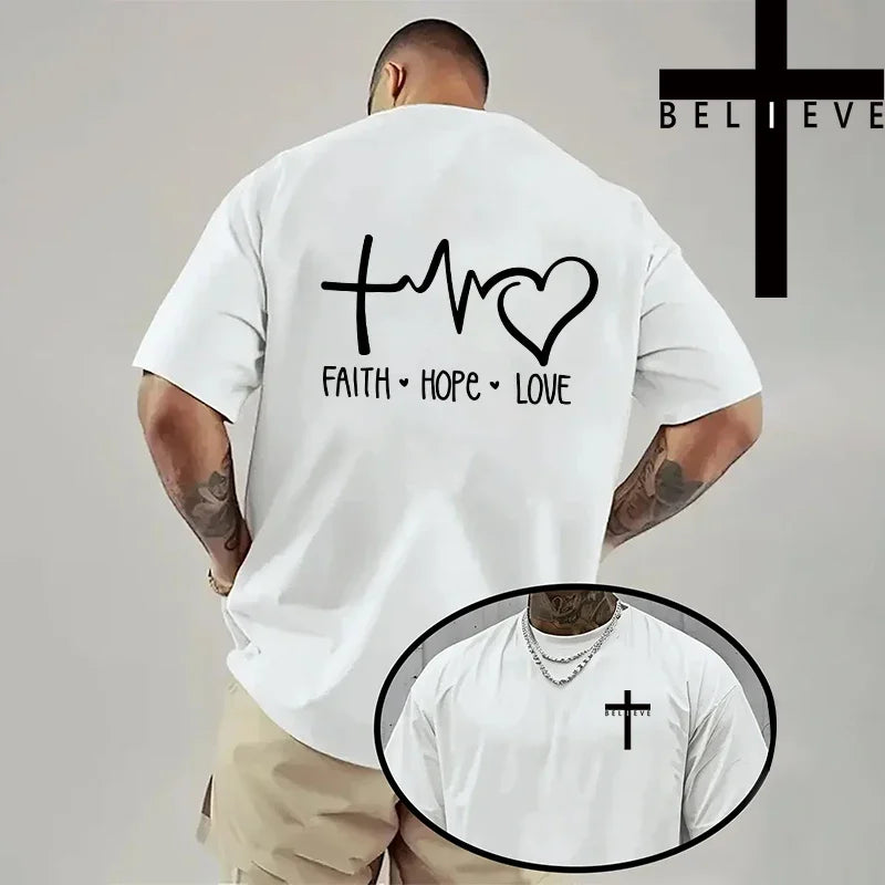 Men's Jesus Cross Print T-Shirt - Casual Short Sleeve Cotton Tee