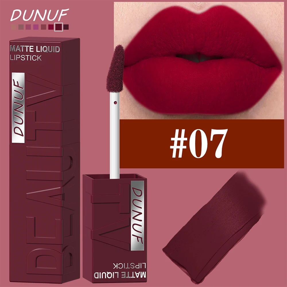 Dunuf 8 Color Matte Velvet Lip Gloss Waterproof Plumping Lipstick For Bold Women