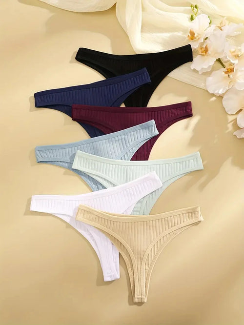 Cotton Ribbed Women Thong Set Soft Low Rise G String Panties For Ladies Six Pack