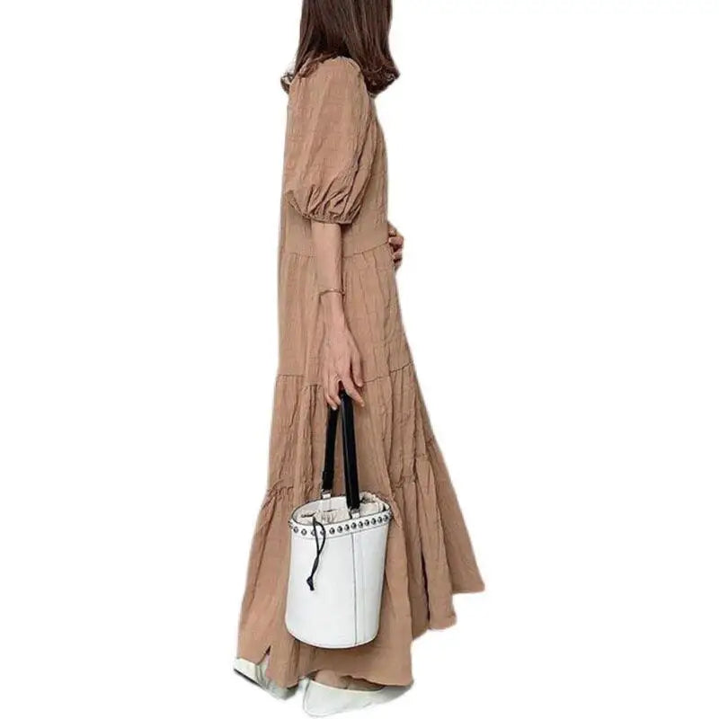 Fairy Tale Slimming Long Skirt Dress Super Fairy Big Swing Skirt Women's Fashion Summer City Walk High Collar Long Sleeve Dress