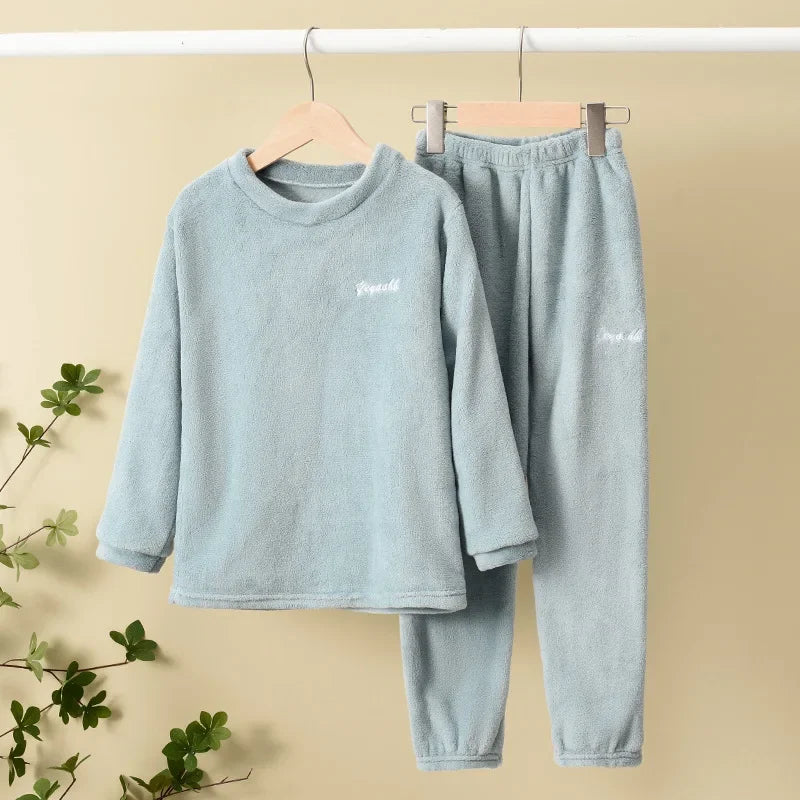 2PCS/set BoyGirl Kids Fall Winter Sleepwear Toddler Child Baby Coral Fleece Warm Sweatshirt Pant Set Flannel Pajama Pullover Top