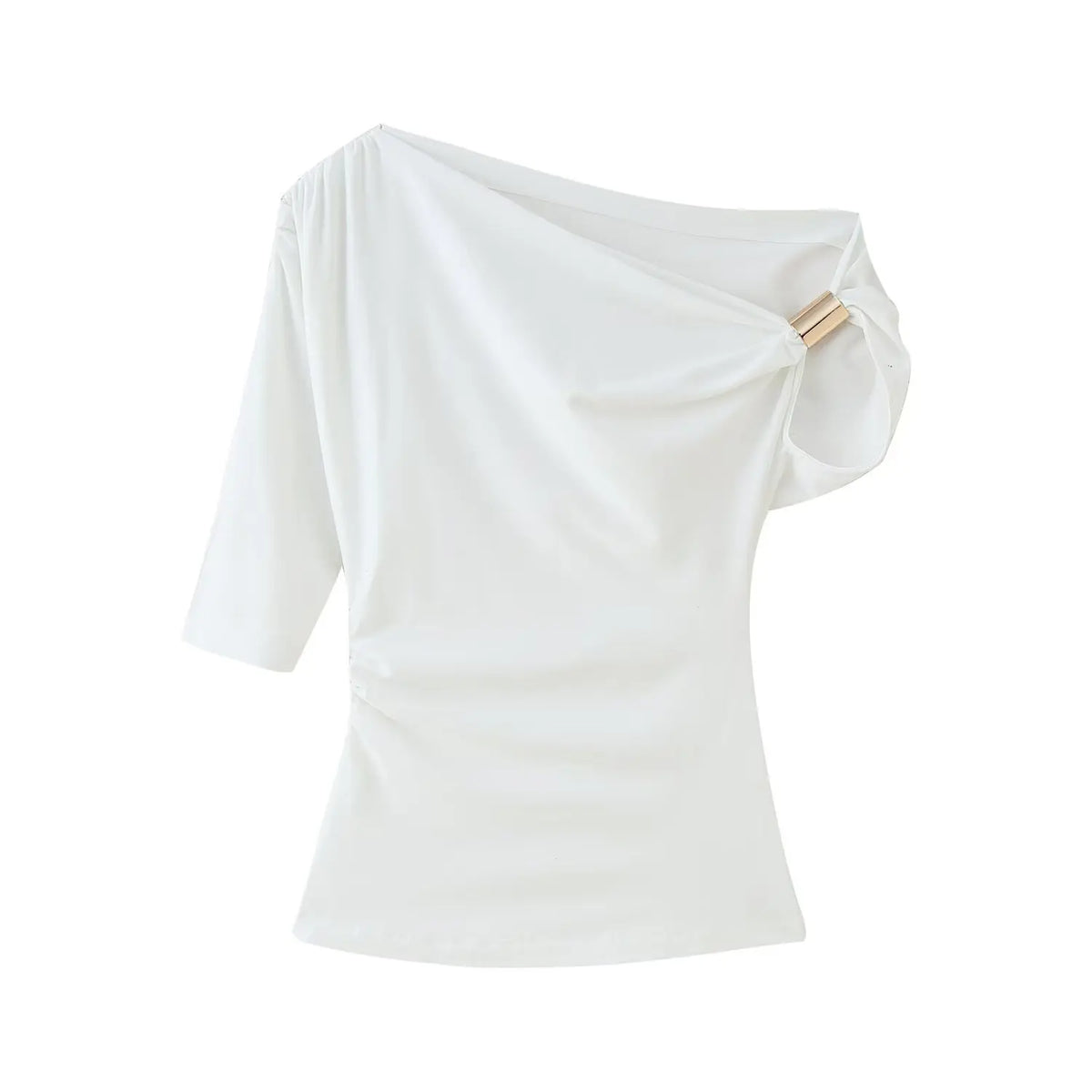 Lauzuola Women's Asymmetric Short Sleeve T-Shirt - Solid Broadcloth