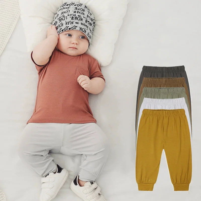 Toddler Baby Bamboo Fiber Summer Pants Solid Boys Girls Casual Clothes 3M-3T Unisex Infant Kids Lounge Pants For Korean