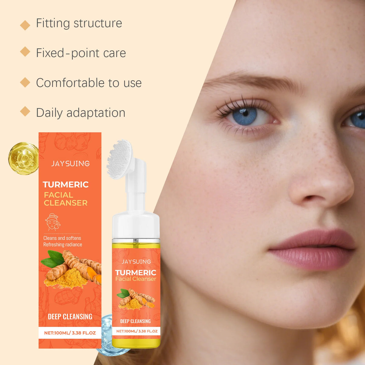 Jaysuing Turmeric Brighten Facial Cleanser Mousse - 100ml