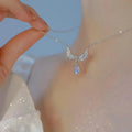 New Luxury White Round Moonstone Pendant Necklaces Women Fashion Jewelry Choker Clavicle Chain Short Charm Necklace