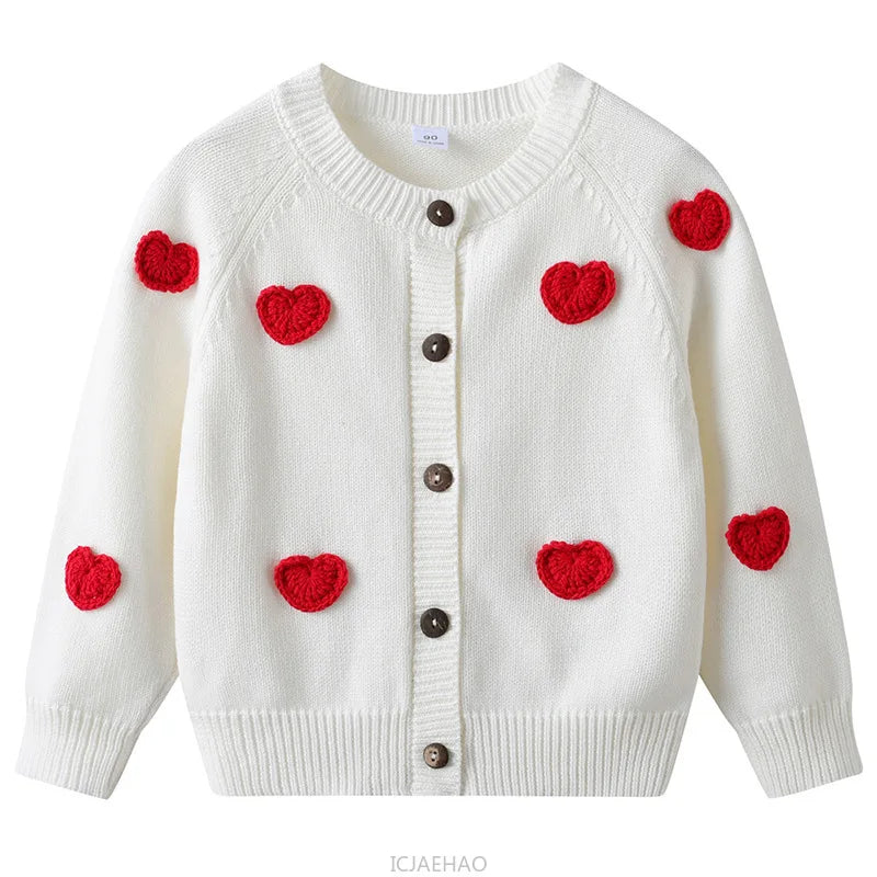 Teen Girl Clothes 2025 Children New Korean Cardigan Girls Knit Jacket Spring Autumn Outfit Style Costume Handmade Heart DIY Kids
