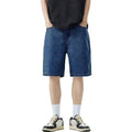 Light colored denim shorts summer slim fit new loose straight leg mid length pants high waist slimming five quarter pants