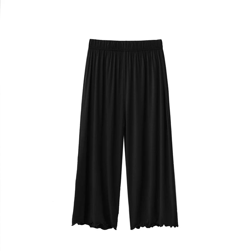 Modal Wide Leg Casual Pants - High Waist Lounge Trousers