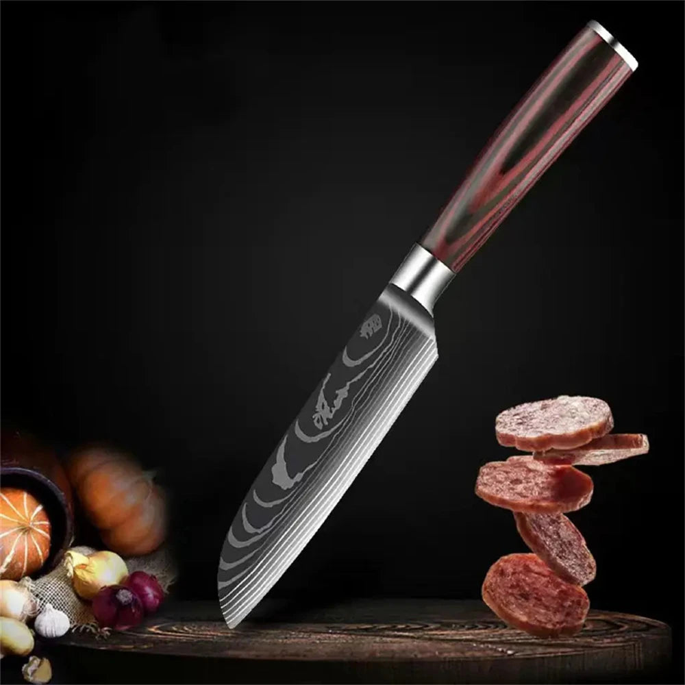 Cuchillos de cocina Cuchillo de carnicero para carne, fruta, pescado Cuchillo para deshuesar de acero inoxidable Cuchillo de carnicero de Damasco con láser Herramienta de chef