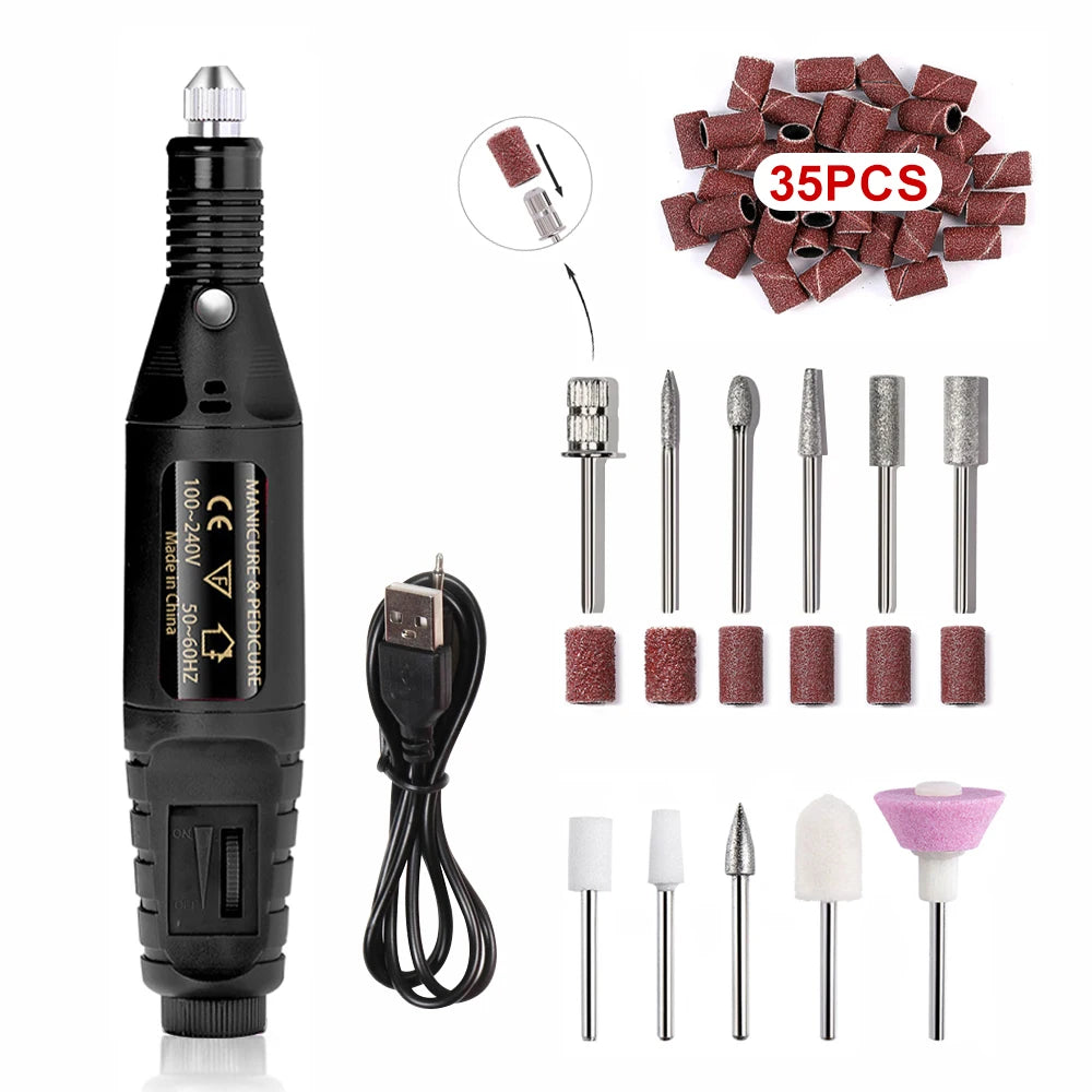LULAA Portable Electric Nail Drill Machine Set Gel Polish Remover Dead Skin Nail Polishing Tools Kit Sander Nails Accessories