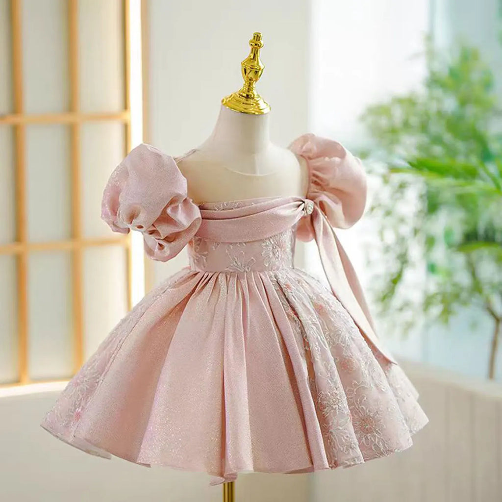 Dreamy Vow J774 Charming Blue Girl Dress With Short Sleeves  for Kids 1st Toddler Birthday Evening Party Knee Length Ball Gown