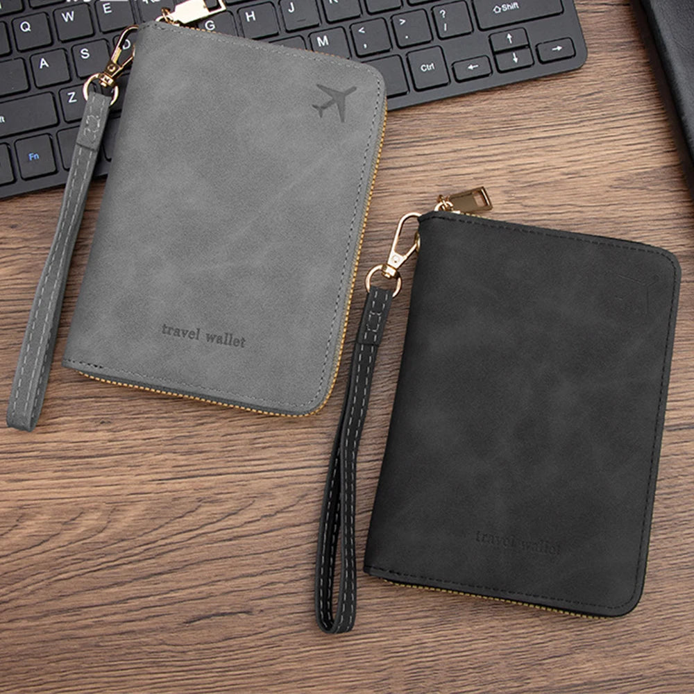 Customized name RFID anti-magnetic passport case with zipper for travel passport holder, multi-functional document storage bag