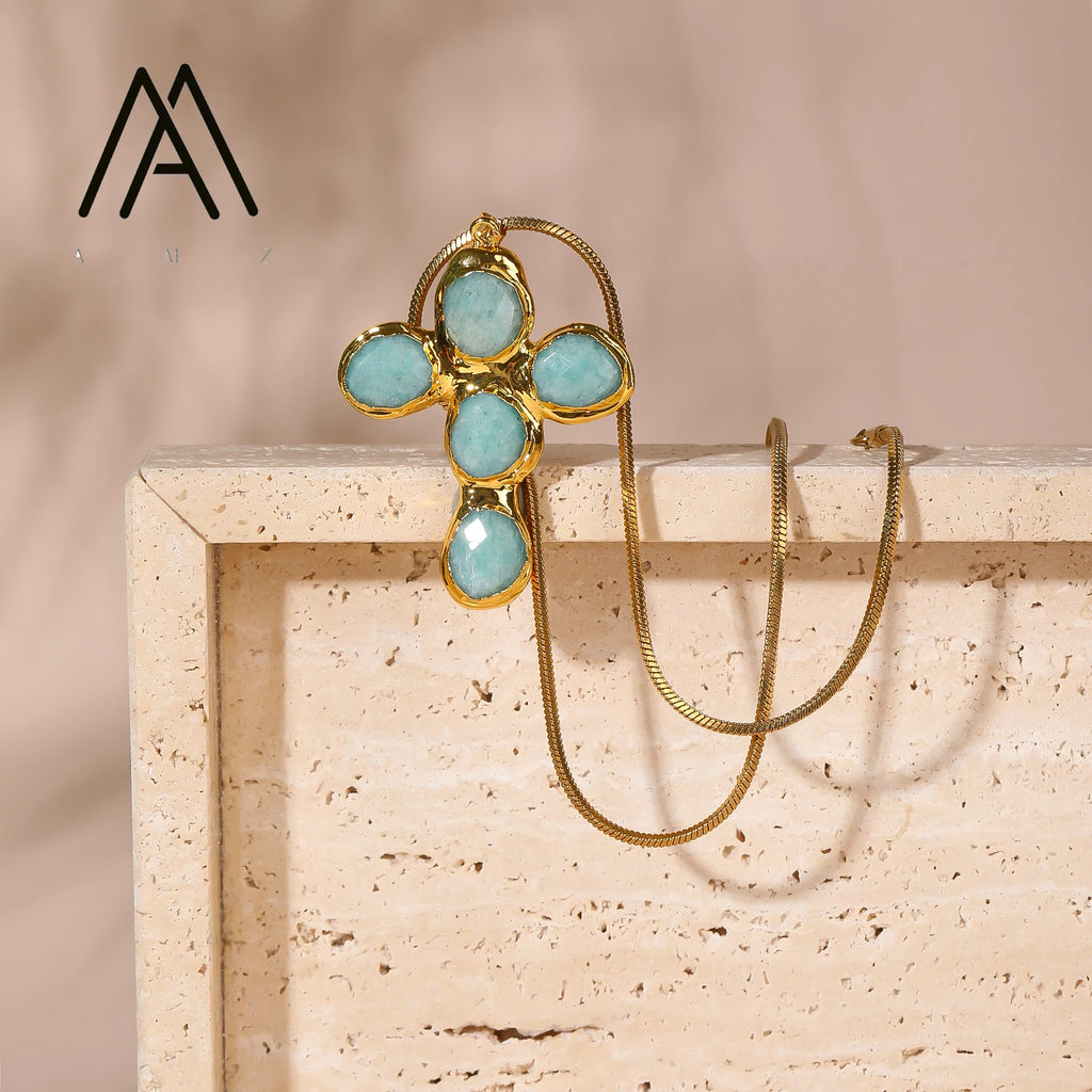 Cross Pendant Necklace Natural Moonstone Tianhe Stone Jewelry Classic Elegant Style Necklace Wedding Banquet Daily Jewels