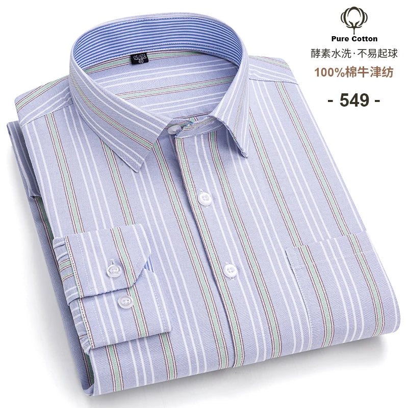 Men's Long Sleeve Plaid Oxford Shirt - 100% Cotton Button-Down