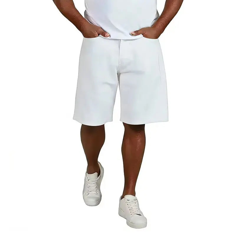 Light colored denim shorts summer slim fit new loose straight leg mid length pants high waist slimming five quarter pants