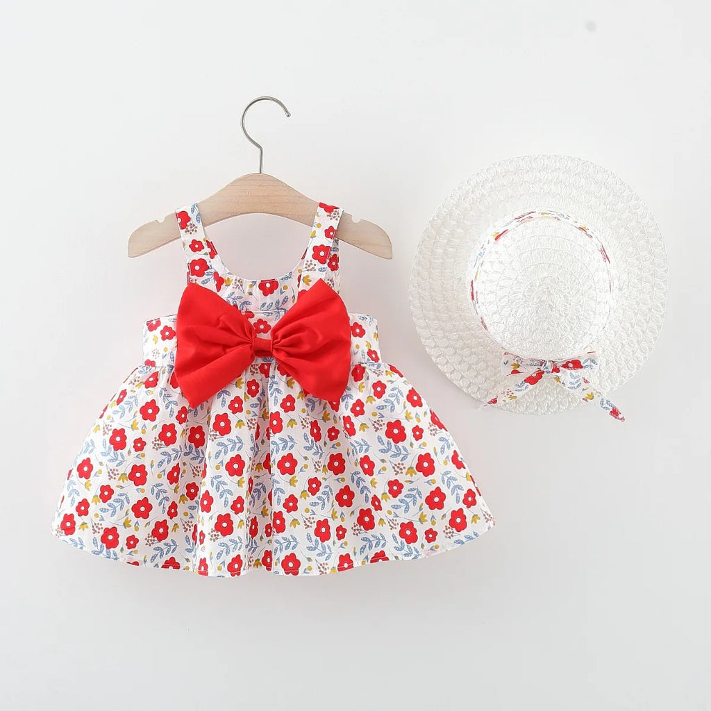 9M-3Y Baby Girl Summer Lightweight Princess Dress Newborns Cotton Breathable Floral  A-Line Dress Infant Big Bow Camisole Dress