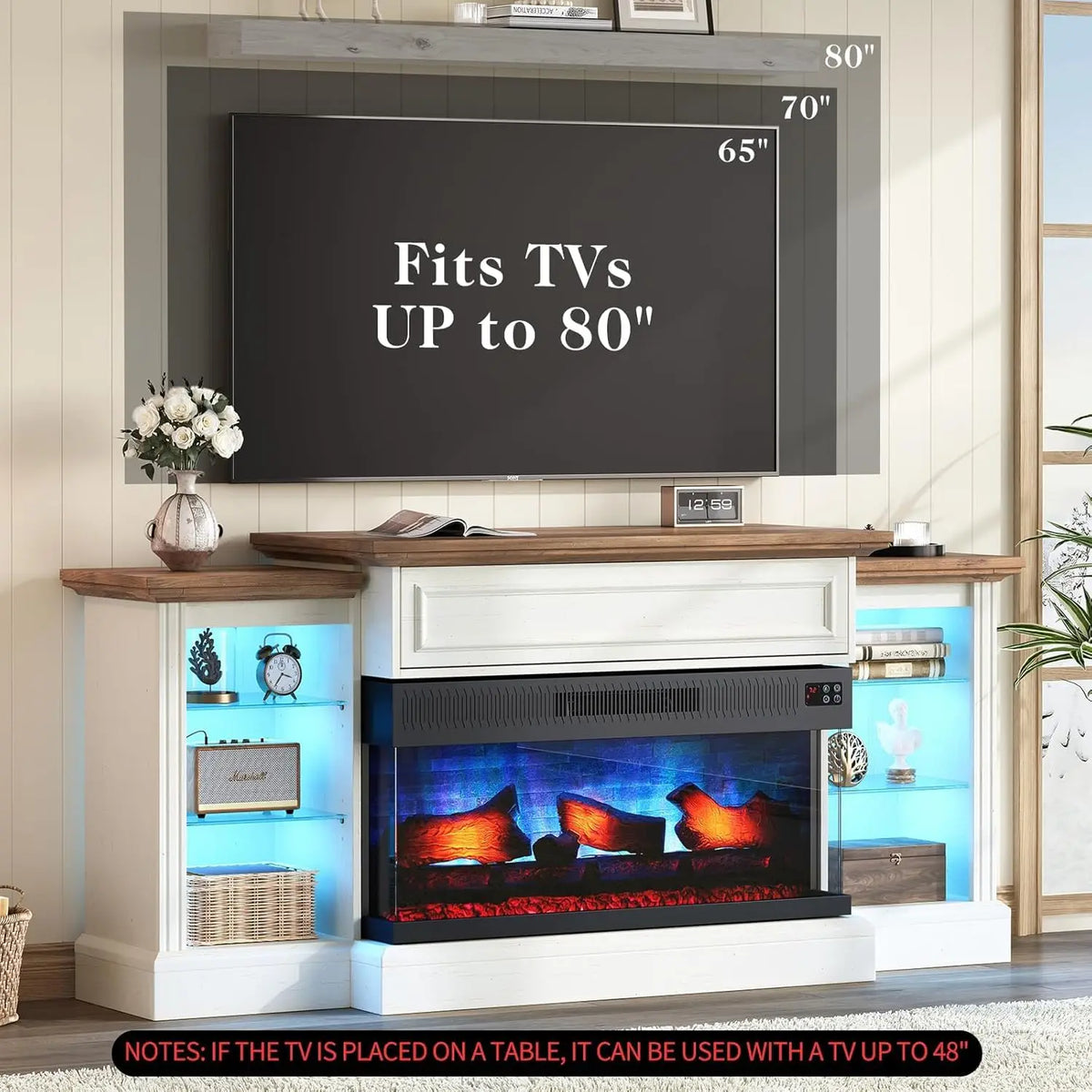 Farmhouse 70" Fireplace TV Stand with 36" Electric Fireplace | 3-Sided Electric Fireplace, Media Entertainment, Customized