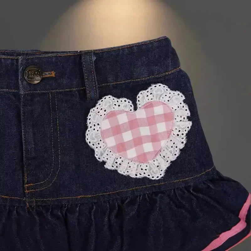 Skirt Women's 2025 New Summer Pink High-grade Pleated Denim Skirt Women's Clothes Bow Sweet Style