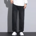 Black Casual Elastic Wide Leg Jeans Men's Loose Straight Fit Jeans Trendy Autumn Winter Long Pants Korean Style Basic Model
