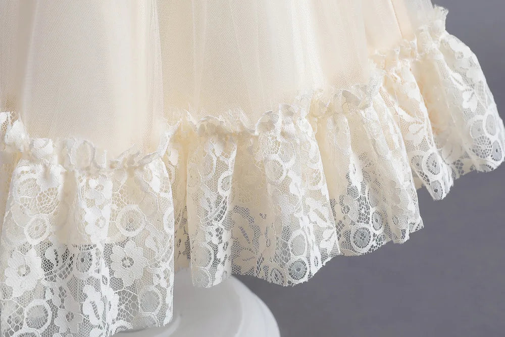 Criss-Cross Lace Girl Bridesmaid Dresses For Christmas White Kid's Party Dress Beading Tulle Children's Ceremony Evening Frocks