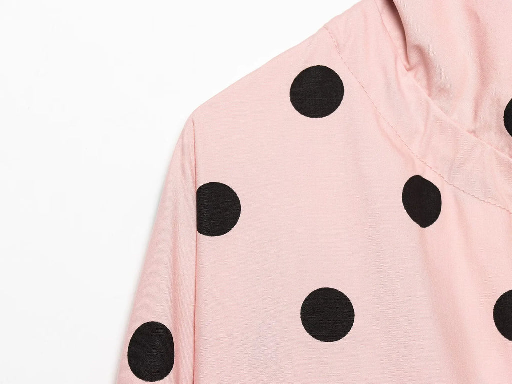 Woman Long Sleeve Pink Polka Dot Jacket Fashion Single Breasted High Collar Short Coat Women Spring Casual High Street Jacket