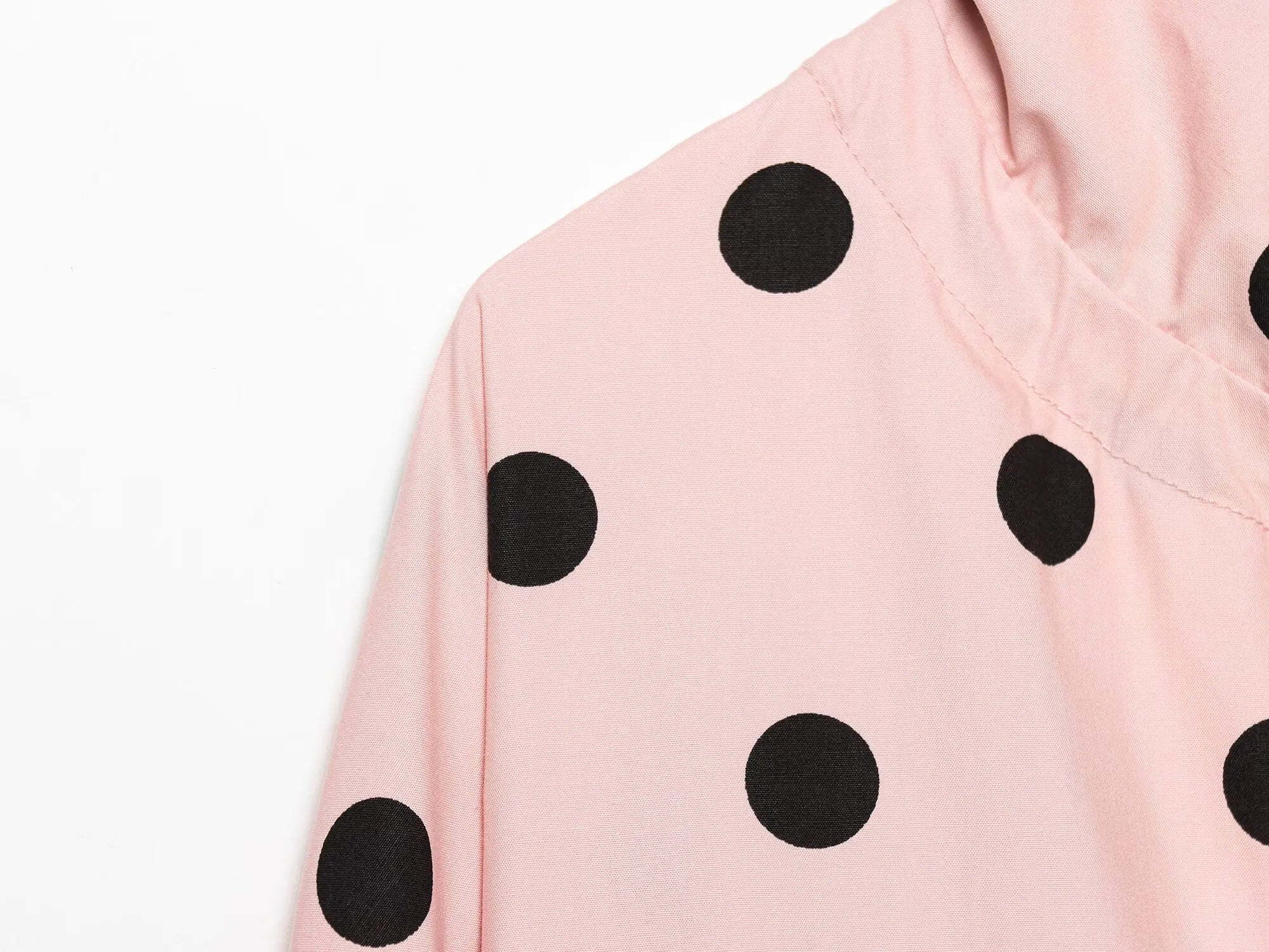Woman Long Sleeve Pink Polka Dot Jacket Fashion Single Breasted High Collar Short Coat Women Spring Casual High Street Jacket