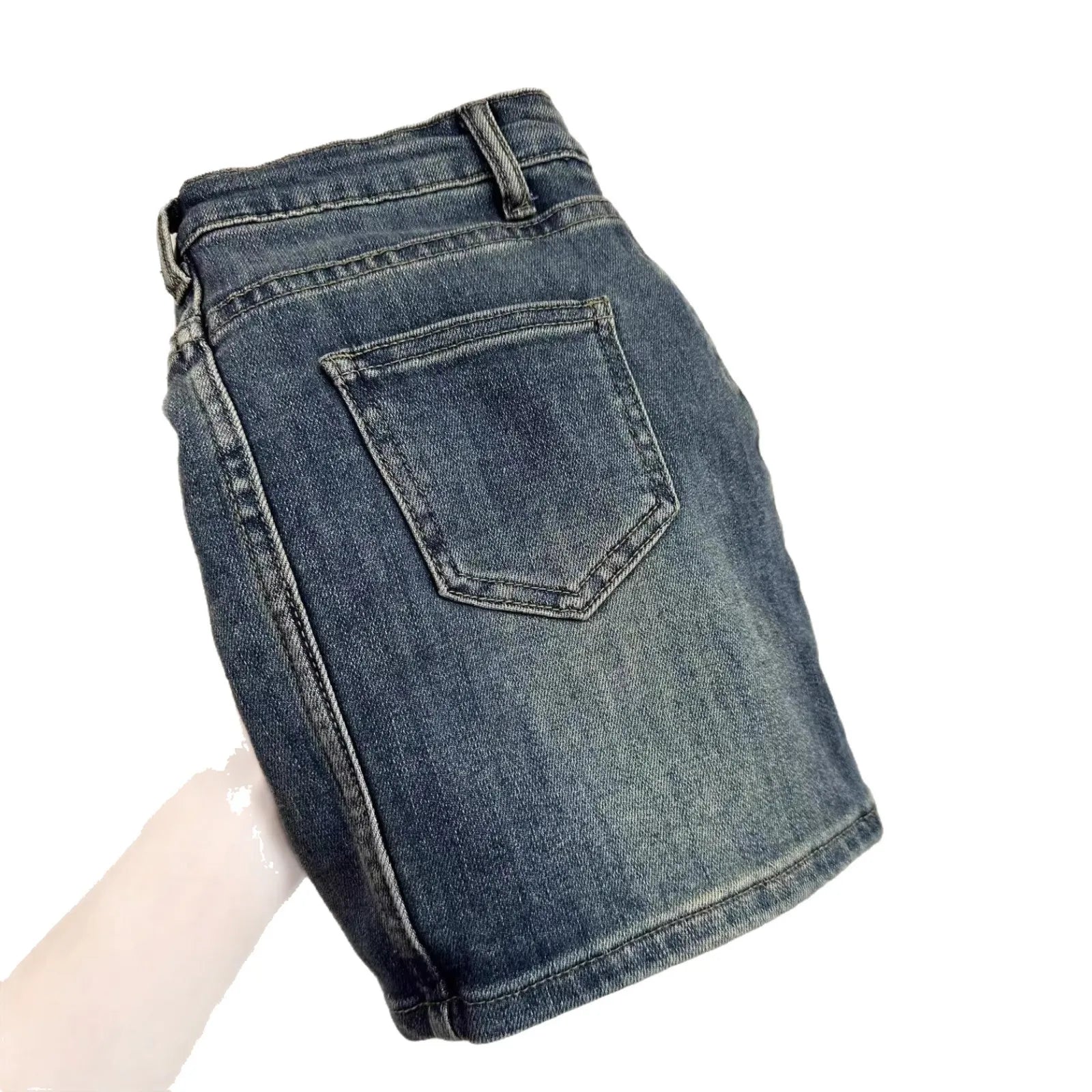 Plus Size Retro Denim Mini Skirt Summer New American Style Hot Girl High Waist Anti-Light Slim A- Line Wrap around Short Skirt