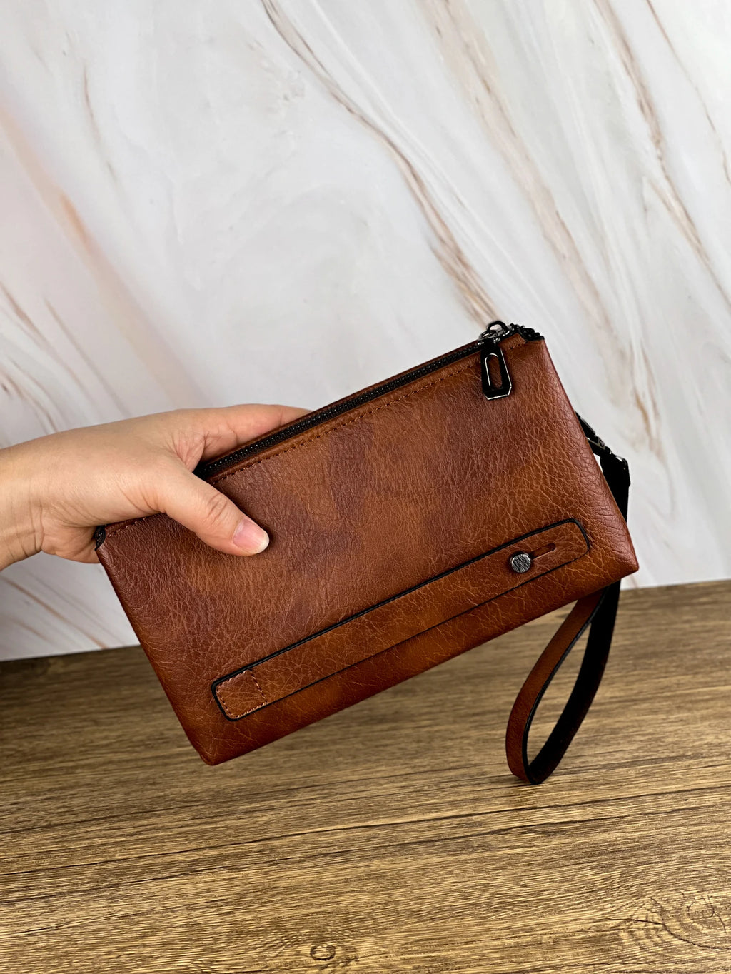 Fashion Simple Retro Men's Clutch Bag Wallet Business Large Capacity Clutch Bag Double Compartment Zipper Long Wallet Clutch Bag