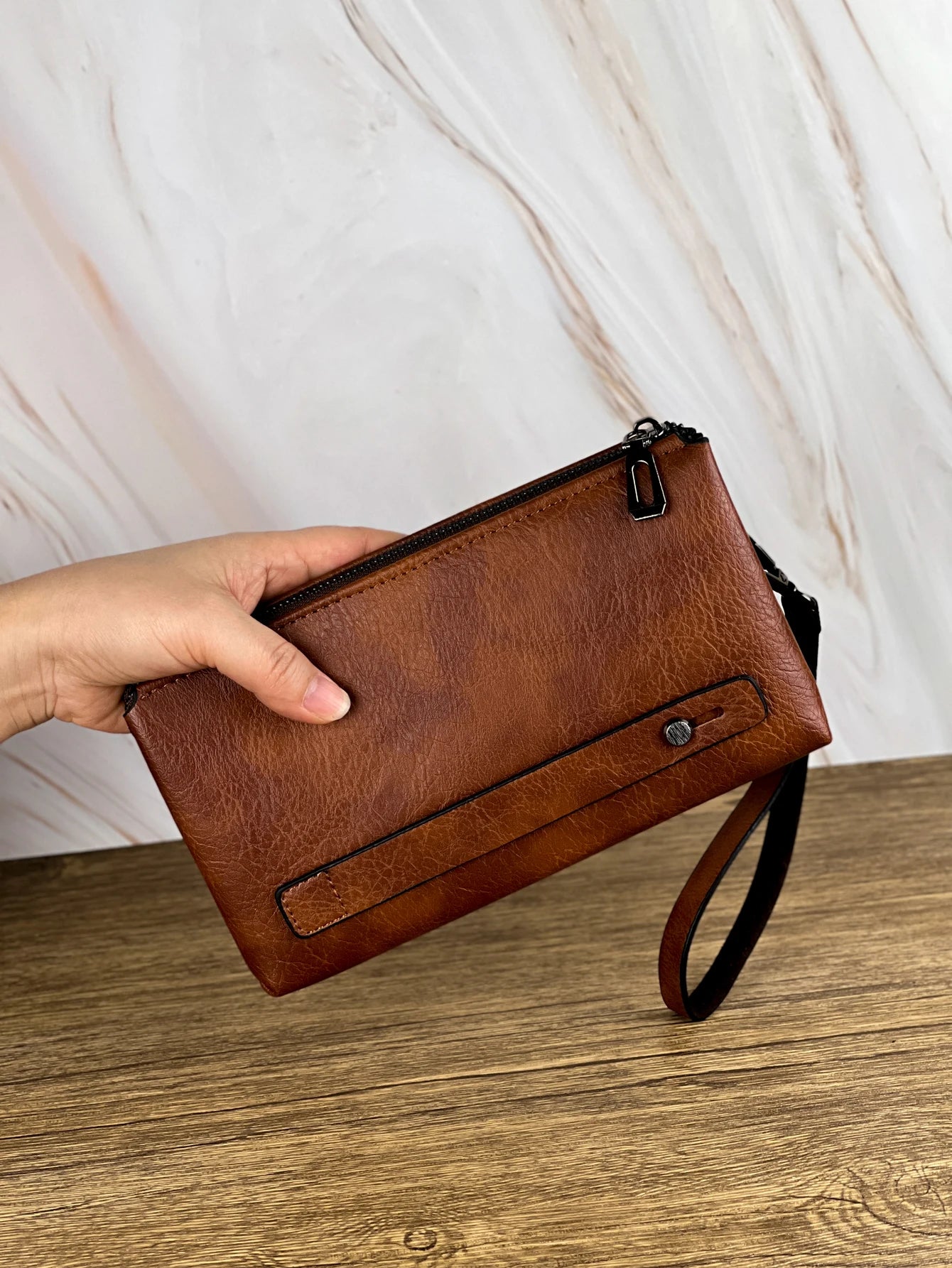 Fashion Simple Retro Men's Clutch Bag Wallet Business Large Capacity Clutch Bag Double Compartment Zipper Long Wallet Clutch Bag