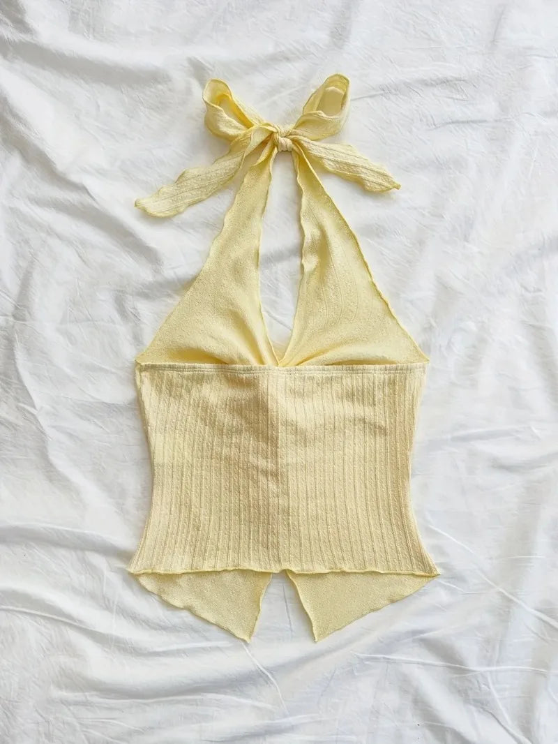 Women Summer Y2K Sexy V-neck Halter Neck Crop Top Sleeveless Solid Split Backless Tops Women's Clothing Streetwear 2026 New