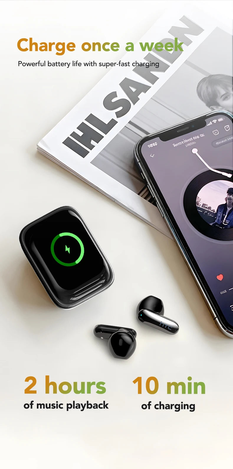 Sliding Cover Bluetooth Headphones Wireless Earbuds 30Hrs Playback Earphones AI Translation Headset Clear Sound Noise Cancelling