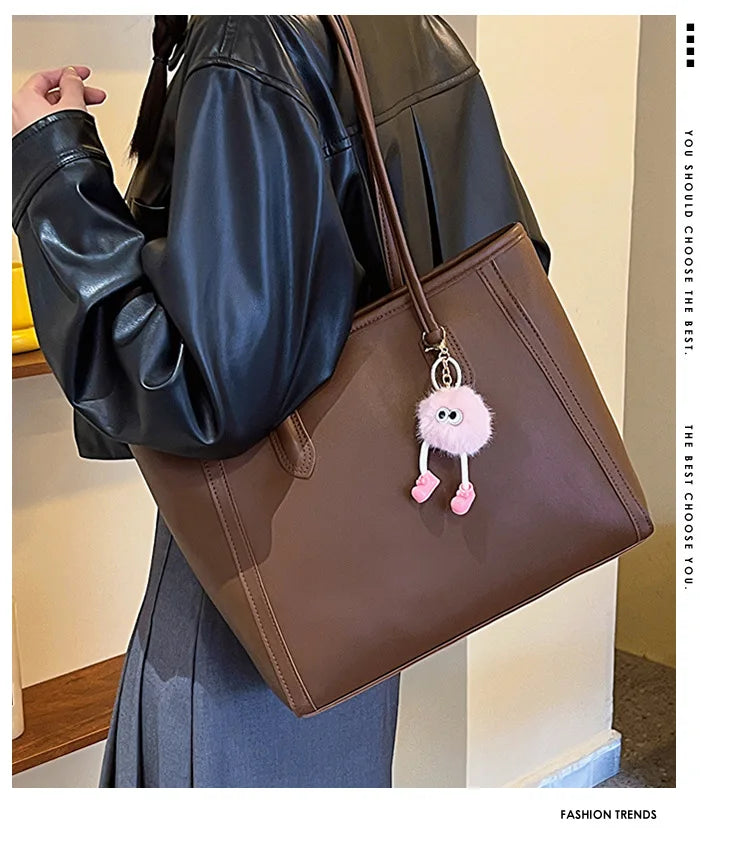 Solid Color PU Leather Women's Handbag, Versatile Korean Single Shoulder Underarm Bag, Temperament Tote Bag for Women Daily Use
