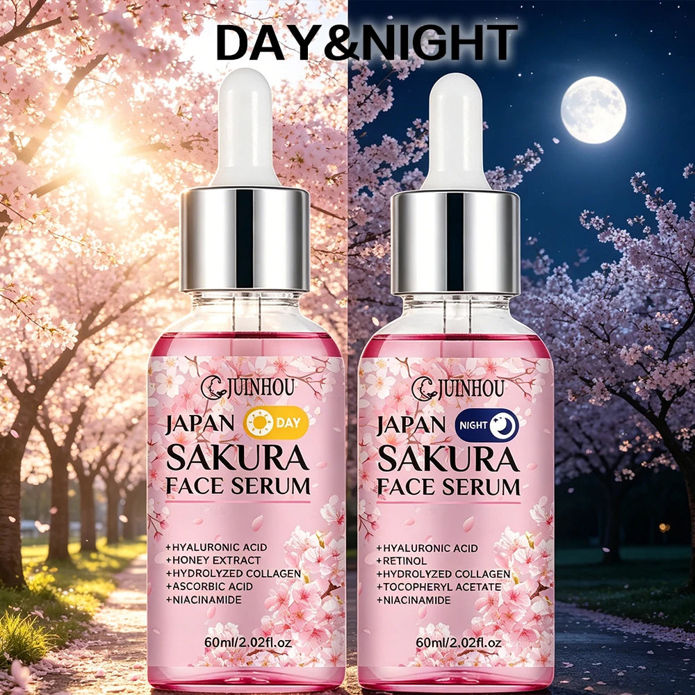 JUINHOU 2PCS Sakura Niacinamide Retinol Day&Night Surem Hydrating Moisturizing for Sensitive Skin Anti-Dryness Skin Gentle Formu